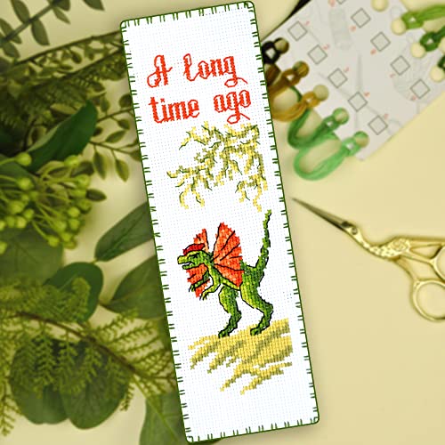 Povitrulya Dinosaur Counted Cross Stitch Kit Dilophosaurus - DIY Bookmark Set for Hand Embroidery - color: Dilophosaurus