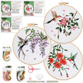 Ohcol 3 Sets Hummingbird Embroidery Kit for Beginners Needlepoint Kits for Adults Cross Stitch Kits with Clear Instructions,Easy Funny Stamped Bird Patterns Fabric Hand Crafts - color: Q-Hummingbird (3 Patterns, 1 Hoop + Extas)