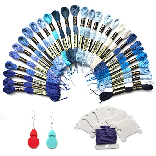 levylisa Embroidery Floss 30 Skeins Cross Stitch Threads Friendship Bracelets Floss with 10 Pcs Floss Bobbins and 2 Pcs Needle Threader (Blue) - color: Blue