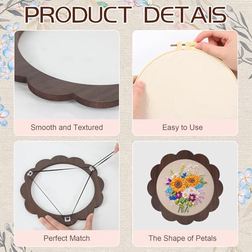 Kuabiz 8 Pcs 8 Inch Wood Embroidery Hoop Frame with Embroidery Hoops Sunflower Wood Embroidery Display Frame and Hoops for Finished Cross Stitch Hoop Frame DIY Art Craft Embroidery Sewing Ornaments