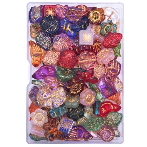 INSPIRELLE 100pcs Crystal Beads Gold Tracing Multi Shapes Glass Beads