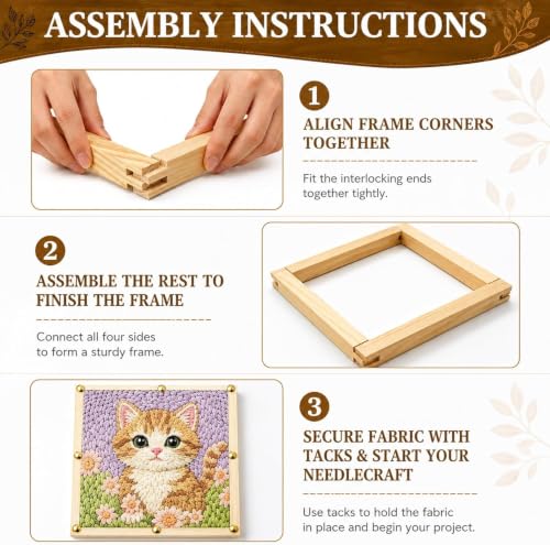 16PCS Needlepoint Stretcher Bars Set, Wooden Stretcher Bars for Needlework, 4 Sizes (8, 12, 14, 16 Inch), 100 Thumb Tacks, Tack Remover & Metal Thimble