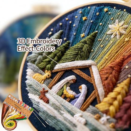 BoAn DIY Embroidery Kit for Adults, Nativity Cross Stitch Craft with Hoop - color: shengjing-1