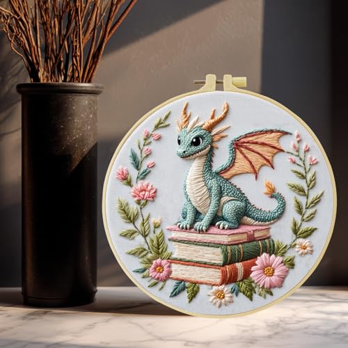 JOZYSH Black Dragon Handmade DIY Embroidery kit,Suitable for Adult Beginners,Includes Embroidery Cloth, Instructions, Embroidery Frame and Needle and Thread, Suitable for Holiday Gifts (Dragon1) - style: Dragon1