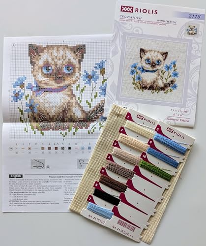 RIOLIS 2118 Siamese Kitten Counted Cross Stitch Kit 6 x 6 in - style: Siamese Kitten 2118