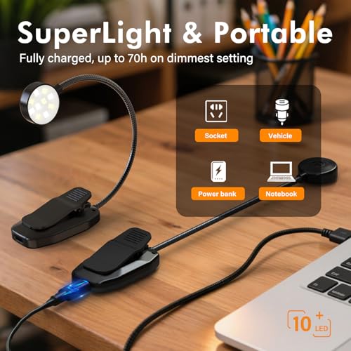 KTEBO 2 Pack Rechargeable Book Light Clip-On Reading Light for Books in Bed - color: Black&Black