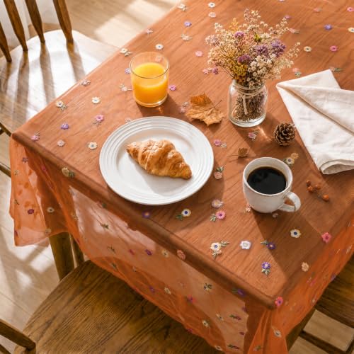 Horaldaily Fall Caramel Embroidery Tablecloth, 60×104 Inch Rectangular - color: Caramel, size: 60" x 104" (Rectangular)