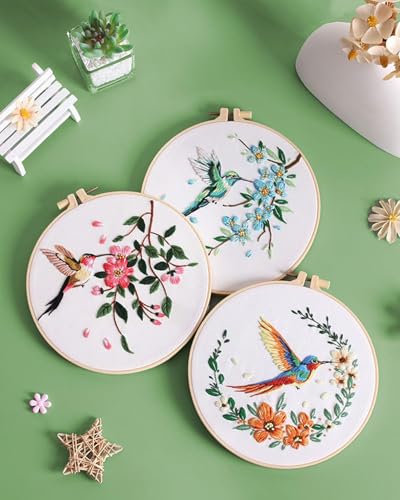ERKOON 5 Sets Embroidery Kit for Beginners Adult Hummingbird Cross Stitch - color: Hummingbird
