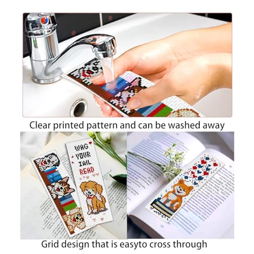 Zhenqing Bookish Dog Stamped Cross Stitch Bookmark Kit, 6 Reading Puppy Designs on 11CT Printed Cotton Fabric for Adults and Beginners, Gift for Book Lovers - color: Dog Reading Bookmarks