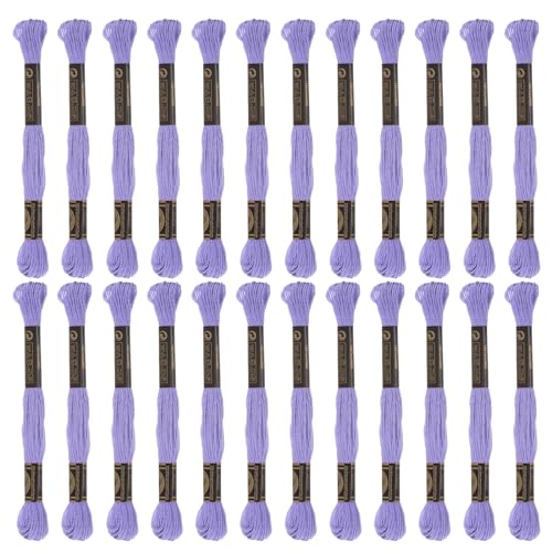 HARFINGTON 24 Skeins Embroidery Floss 8m Each Egyptian Long Fiber Cotton Cross Stitch Thread 26S/2x6 for Embroidery Projects Bracelet, Lavender - color: Lavender