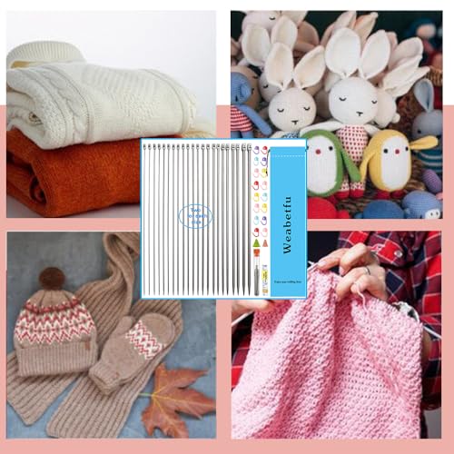 Weabetfu 55pcs Metal Knitting Needle Set,Aluminum Straight Single Pointed Stainless Steel Knitting Needles,11 Size 2mm-8mm,10inch Length for Handmade DIY Knitting with Accessories - size: 25cm