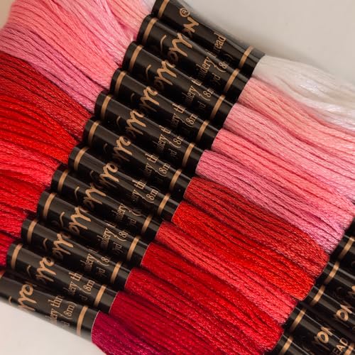 12 Skeins Embroidery Thread, 12 Colors Embroidery Floss Set, Cross-Stitch Threads for Hand Embroidery, String Art（Red Series） - color: Red series, size: 1 Pack