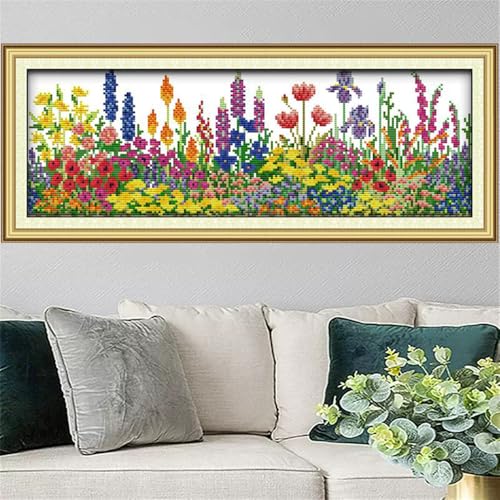 JOYSEWING Stamped Cross Stitch Kits - Spring Scenery in Garden | DIY Embroidery Starter Patterns Craft Kit Needlepoint for Beginner | 11CT, 3 Strands |(Printed) 23.23 x8.66 inch - color: Spring scenery in garden (Printed) 23.23 x8.66 inch