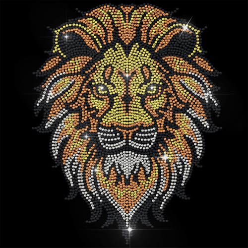 1 Pc Lion Rhinestone Iron on Hotfix Transfer Decal, Bling DIY Patch Clothing Repair Applique T-Shirt Vest Shoes Hat Jacket Decor Clothing DIY Accessories - color: Lion
