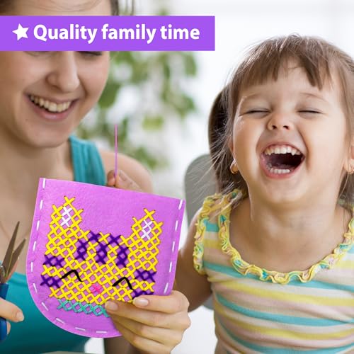KRAFUN Cross Stitch Kit for Kids Age 5+ | 7 Beginner Projects - color: First Cross-Stitch