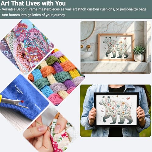 HKLIOPU Stamped Cross Stitch Kits - Animal Floral Embroidery Starter Kit for Adult Beginners, 11CT Needlepoint Cross-Stitch Patterns Dimensions Kit Arts and Crafts 12x16 inch - color: LZ066