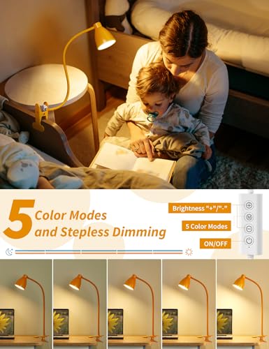 BOHON Clip on Light, Desk Lamp with Clamp, 5 Color 10 Brightness Yellow - color: Bright Yellow