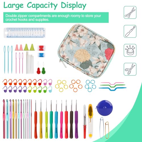 Katech Crochet Hook Case- Empty Hook Holder w/Zippe Pocket-Light Blue - color: Light Blue