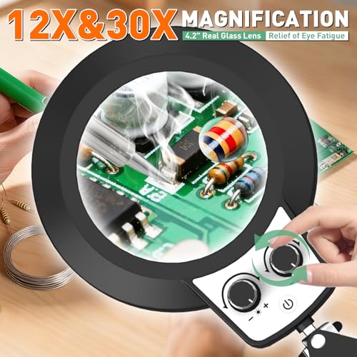 Magnifying Glass with Light, Overhead Knob Magnifier Lamp 12X 30X - size: 12X 30X 35in Adjustable Arm