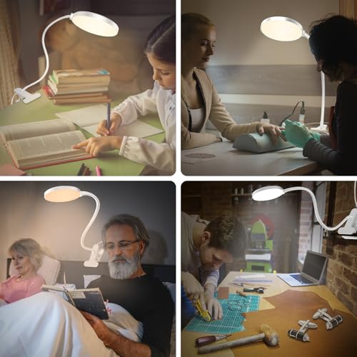 iFalarila Reading Light with Remote, LED Desk Lamp Clip on [1H Timer & Nightlight] RA>95 Dimmable Flexible Gooseneck, Reading Lamp with Clamp for Table - 3.5'' (Adapter Included) - style: 3.5'' White
