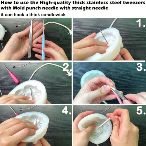 TYMKLMZG 17PCS Big Hole Long Needle for Silicone Taper molds,Hook Punch Needle, Candle Tool Inserting Wick,Awl for Candle Making,Long Needle to Poke Hole in Silicone Mold - color: 17PCS