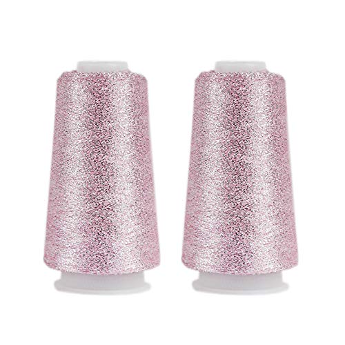Truevalue 2 Balls Accessory Lurex Yarn, Shining Glitter Metallic Knitting-in Yarn, Sparkle Thread for Knitting and Crochet Sweater Shawl 5000 Yards (Pink+Silver) - color: Pink+Silver