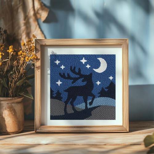 Doodlream Deer DIY Punch Needle Embroidery Kit for Adult Beginner, 9.4" Deer Punch Stitching Craft Set for Starter with Frame, Fabric Pattern, Threader, Yarn, Pinch Needle - color: Deer