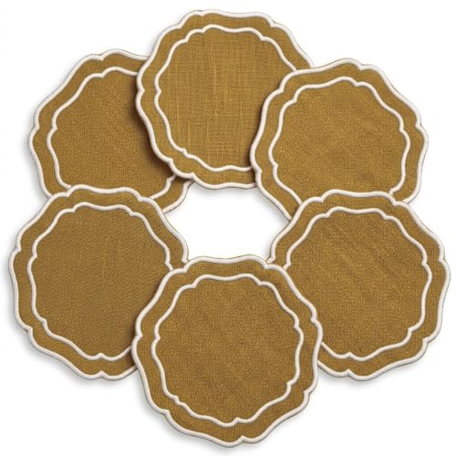 Linen Coasters for Drinks, Set of 6, 6 inch, Curry - color: 1276 - Curry, size: 6 inches
