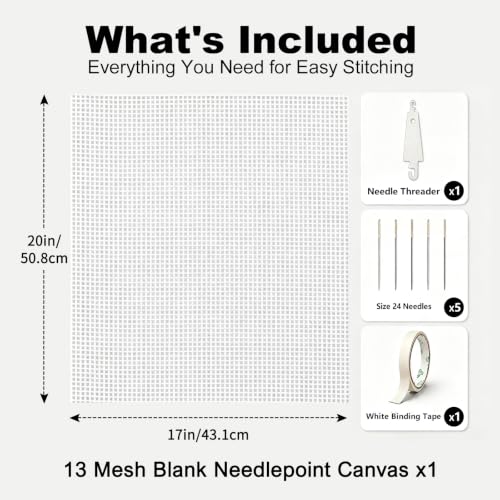 13 Mesh Needlepoint Canvas, 20 x 17 in Blank White Cotton Canvas for DIY - color: White 13 Mesh 20*17in 1pcs