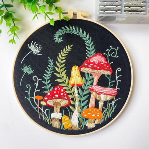 Silentsea Mushroom Embroidery Kit, Beginner Embroidery kit for Adults, Needlepoint Set Funny (Mushroom) - color: Mushroom