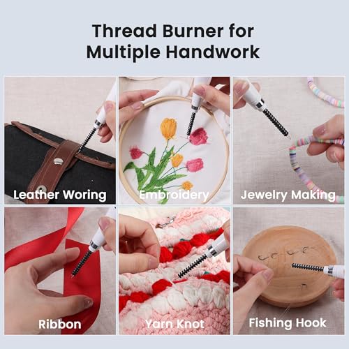 Thread Burner, USB Rechargeable Thread Zapper with LCD Display, Burn and Melt Easily, Cautery Pen for Beading, Weaving, Sewing, Leather & Jewelry Making - color: White a