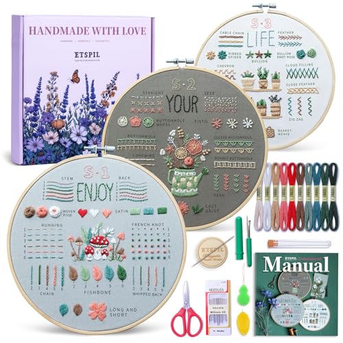 ETSPIL Embroidery Kit for Beginners, 4K Step-by-Step Video, Adults, Gift - color: simple B