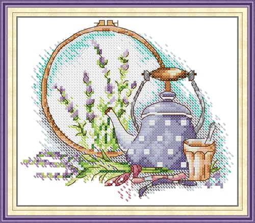 CaptainCrafts Counted Cross Stitch Kits for Adults Tea Pattern - color: Cross Stitch and Afternoon Tea in Summer, style: Counted 14CT