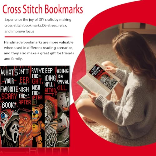 VIGEGU 5 Pcs Horror Stamped Cross Stitch Bookmark Kits for Adults Beginners - color: Halloween Cross-Stitch Bookmark2026 - 1