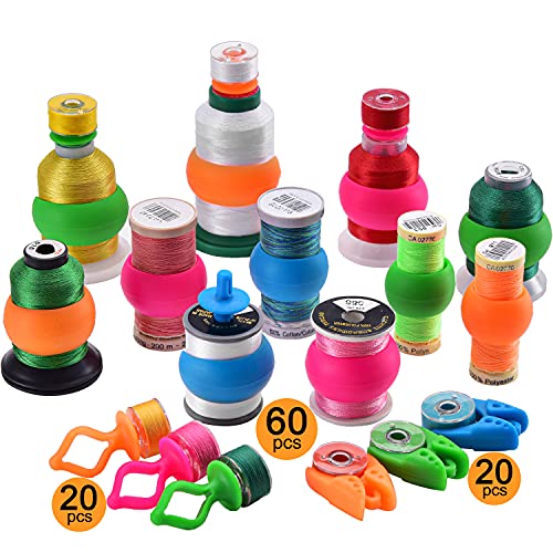 New brothread 60 Thread Spool Holder + 20 Bobbin Holders + 20 Bobbin Clips - color: 60 Spool Huggers + 20 Bobbin Holders + 20 Bobbin Clamps