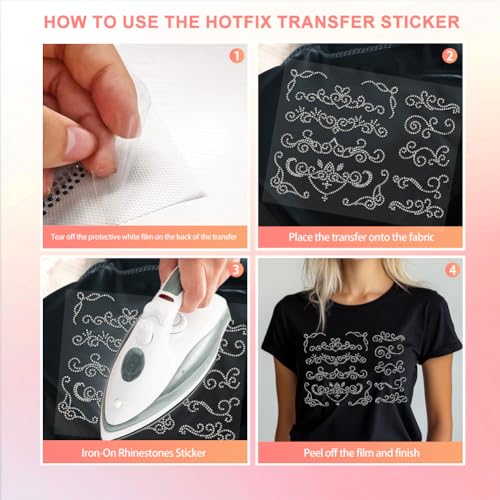 13 Pcs Floral Border Pattern Iron on Rhinestones Transfer, Bling Crystal Clothing Repair Applique Heat Transfer Patches for T-Shirt Vest Shoes Hat Jacket Pants Bags Decor - color: Floral