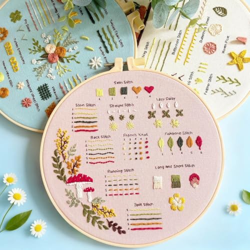 AmoraDec Embroidery Kit for Beginners Adults,Easy Stamped Cross Stitch Hand Embroidery Starter Kit with Video Tutorials,Floral Patterns Needle Point Kits,Fun DIY Craft Gift Set for Women's Hobbies