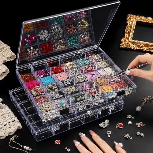 36 Grids Clear Plastic Organizer Box, Craft Storage Container for Beads Organizer, Art DIY, Crafts Jewelry Storage, Fishing Tackles, Rock Collection, 2 Pack - color: 36 Grids-2 Pack