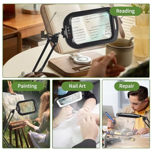 ‌10X 30X Large Square Magnifying Glass with Light and Stand/Clamp