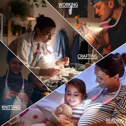 Lightweight Wearable Neck Lamp for Night Reading & Travel, Pink - color: Pink