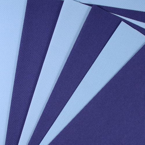 KCS 4/6 pc of 12" x 18"(30cmx45cm) 18CT Counted Cotton Aida Cloth Cross Stitch Fabric (6 pc, Light Blue+Royal Blue) - color: Light Blue+royal Blue, size: 6 pc