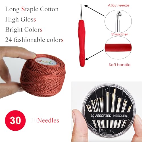 golo 24 Skeins Crochet Thread Size 30 Embroidery Thread 10gX24 Crochet Yarn for Hand Knitting 30-24-1 - color: 0000-30-24