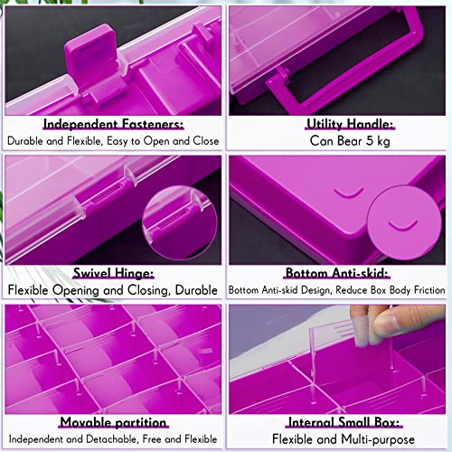 Juexica 2 Pcs 48 Grid Plastic Bead Storage Organizer Box, Purple - color: Purple