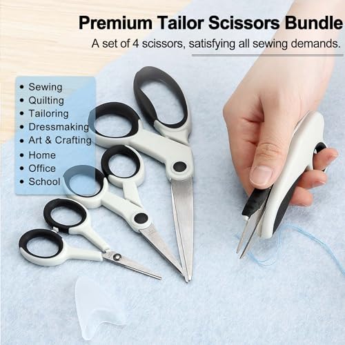 SCAIKTIG Premium Sewing Scissors Bundle, 8" Heavy Duty Fabric, 5" Embroidery, 4" Small Detail Scissors, 5" Thread Snips, Tailoring, Dressmaking, Quilting, Arts&Craft Supplies, White - color: White(8"/5"/5"/4")