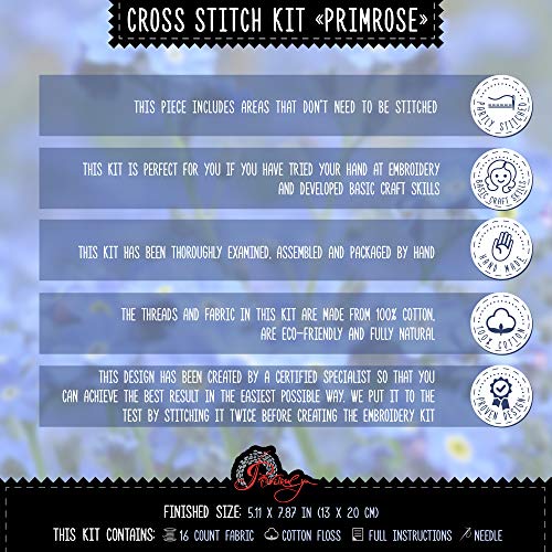 Primrose Counted Cross Stitch Kit - Floral DIY Embroidery Set for Adult - color: Primrose