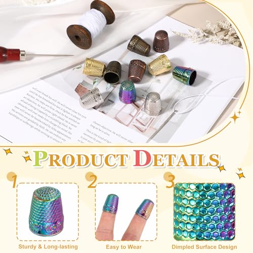 PATIKIL Sewing Thimble 10Pcs Metal Thimbles Hand Sewing Finger Multicolor - color: Multicolor