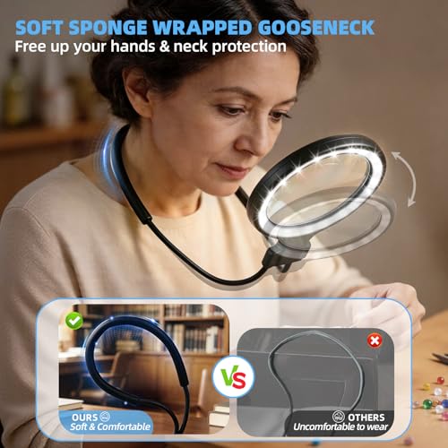 Dilzekui 5X&10X Neck Handheld 2-in-1 Magnifying Glass for Reading w/Light - color: Black
