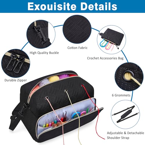 IBFUN Crochet Yarn Knitting Bag Organizer for Knit Accessories Hooks - color: L-Black, size: Large