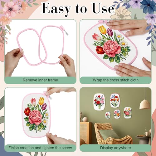 Tigeen 5 Pcs Embroidery Hoops, 5 Sizes ABS Plastic for Sewing, Rectangle - style: Rectangle