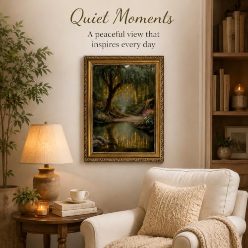 Vintage Gold Framed Forest Wall Art - Enchanted Fairy Tree Painting, Whimsical Dark Cottagecore Canvas Wall Decor for Bedroom, Living Room, Magical Golden Willow Nature Artwork 9x11in - color: forest, size: 11"L x 9"W